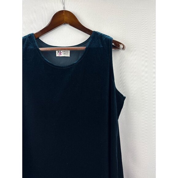 Women’s Maggie Sweet XL Dark Teal Velvet Sleeveless Blouse - Picture 2 of 5